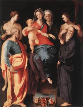 雅各佈 達 蓬托爾莫 Madonna And Child With St Anne And Other saints